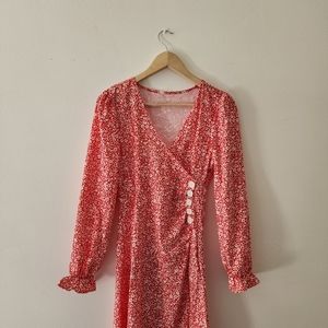 Retro Red Floral Midi Dress